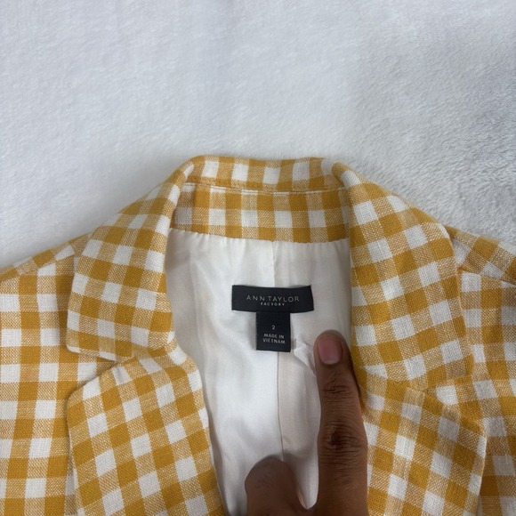 Ann Taylor Yellow Plaid Long Sleeve Blazer Suit Jacket Women's 2 - Picture 3 of 7